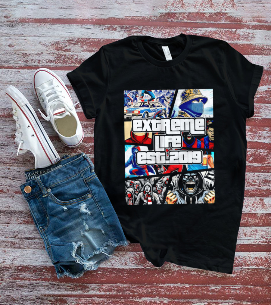 Extreme Life Est 2019 Football Hooligan Collage T-Shirt