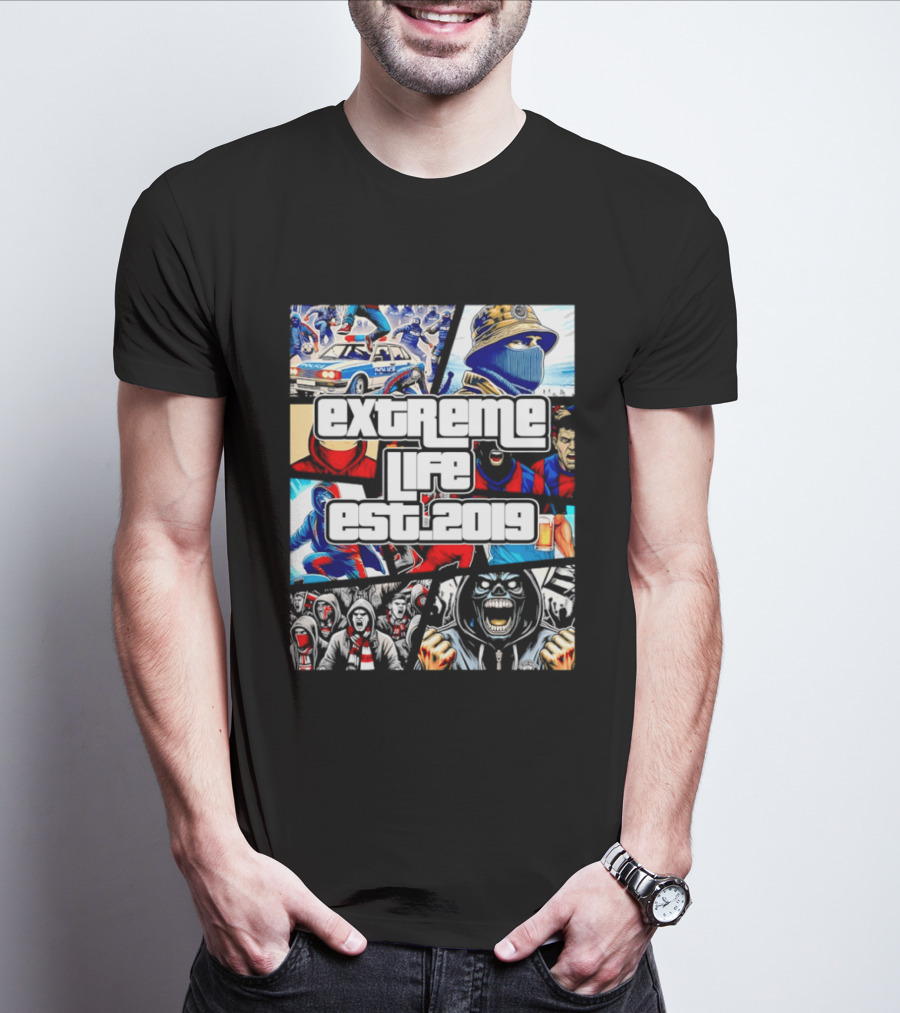 Extreme Life Est 2019 Football Hooligan Collage T-Shirt