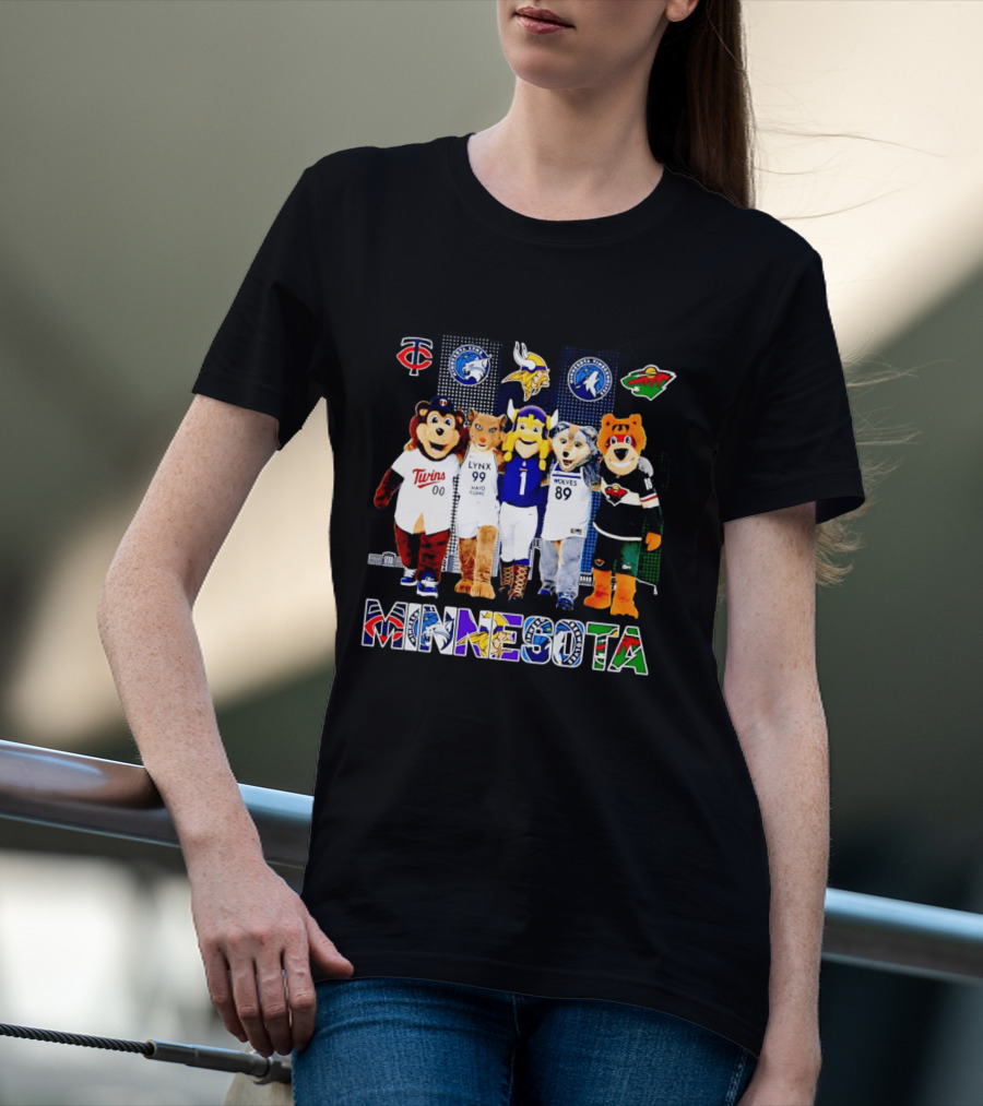 Minnesota Twins Lynx Vikings Timberwolves Wild Mascots Collage T-Shirt