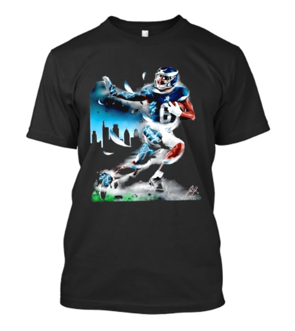 Philadelphia Eagles Devonta Smith Slim Reaper Skyline Dynamic Football Action T-Shirt
