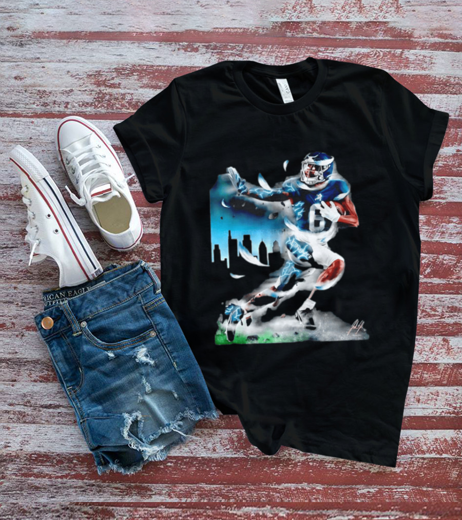 Philadelphia Eagles Devonta Smith Slim Reaper Skyline Dynamic Football Action T-Shirt