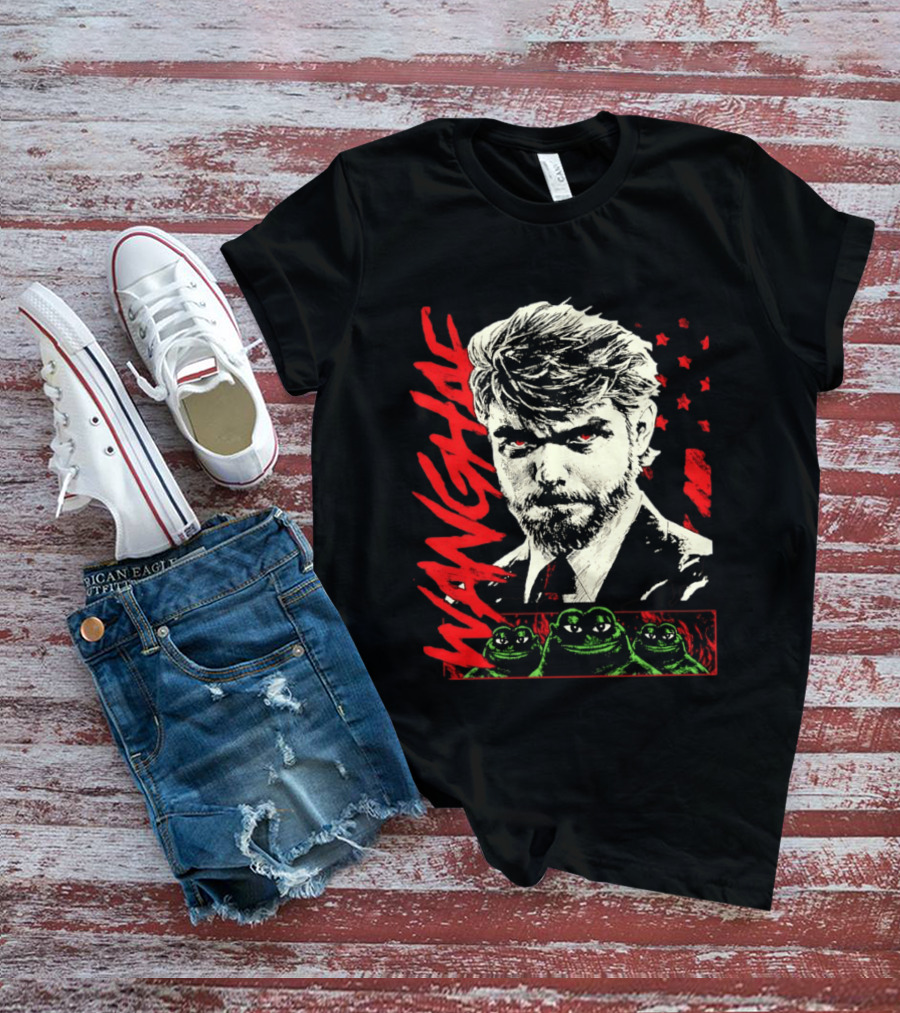 Wangyae Distressed Frogs With Intense Bearded Man And Red Accents T-Shirt