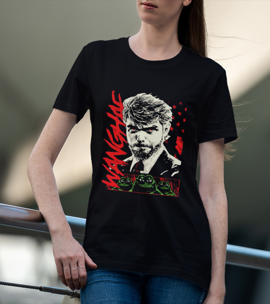 Wangyae Distressed Frogs With Intense Bearded Man And Red Accents T-Shirt