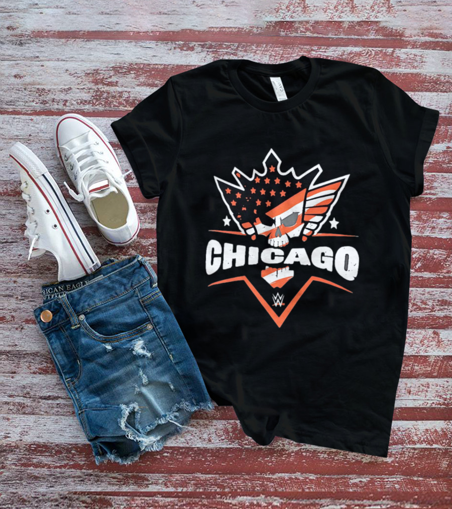 Chicago WWE American Flag Skull Stars Stripes T-Shirt