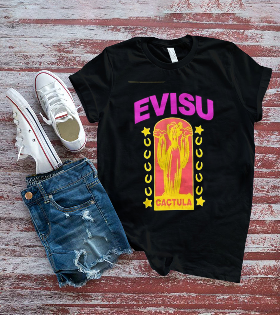 Evisu Cactula Cactus Star And Crescent Yellow Pink T-Shirt