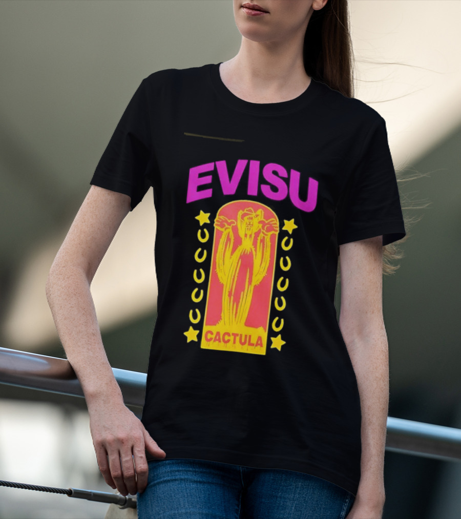 Evisu Cactula Cactus Star And Crescent Yellow Pink T-Shirt