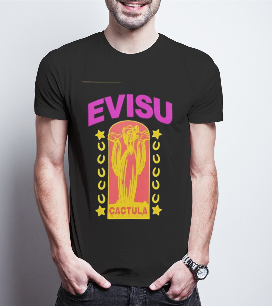 Evisu Cactula Cactus Star And Crescent Yellow Pink T-Shirt