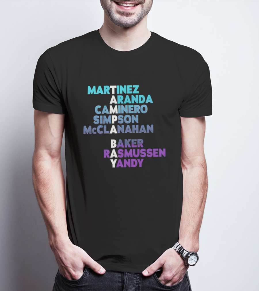 Tampa Bay Baseball 2026 Names Martinez Aranda Caminero Simpson McClanahan Baker Rasmussen Yandy T-Shirt
