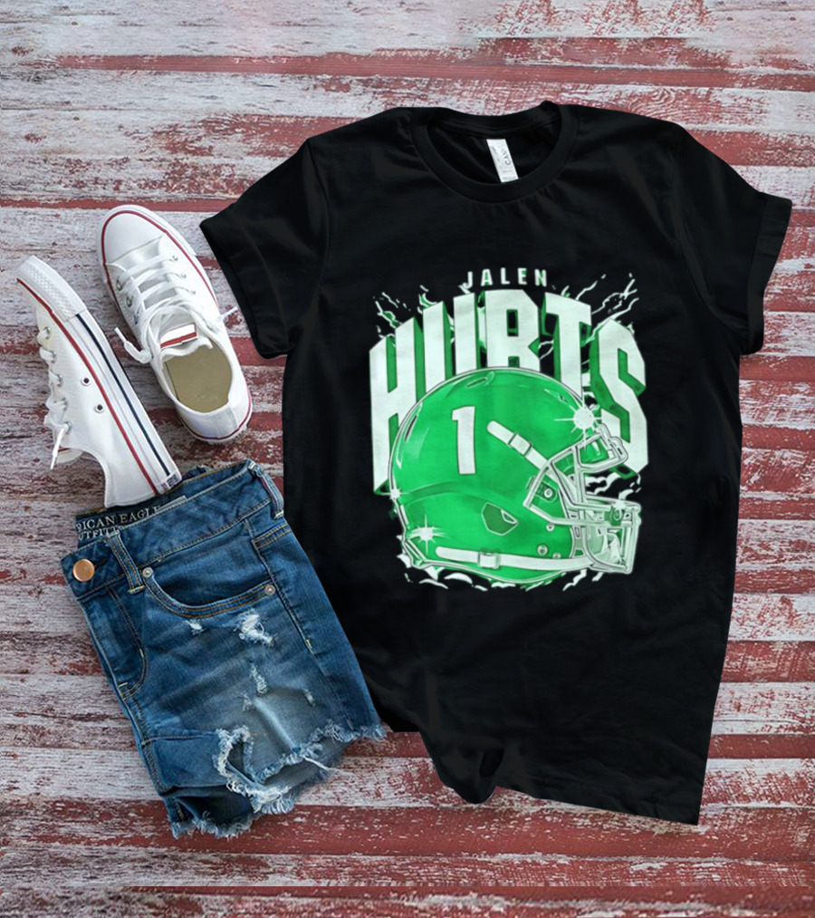 Jalen Hurts 1 Philadelphia Eagles Green Helmet Football T-Shirt