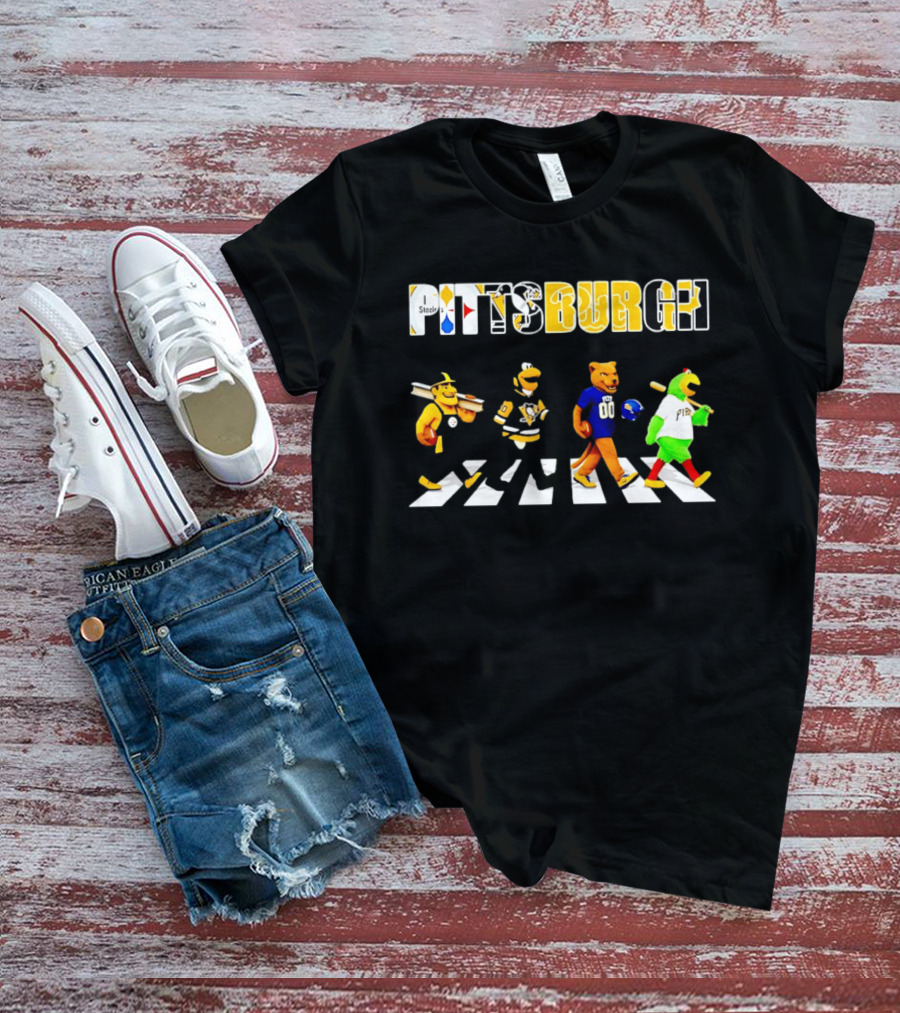 Pittsburgh Steelers Penguins Pitt Panthers Pirates Characters Abbey Road Walk T-Shirt