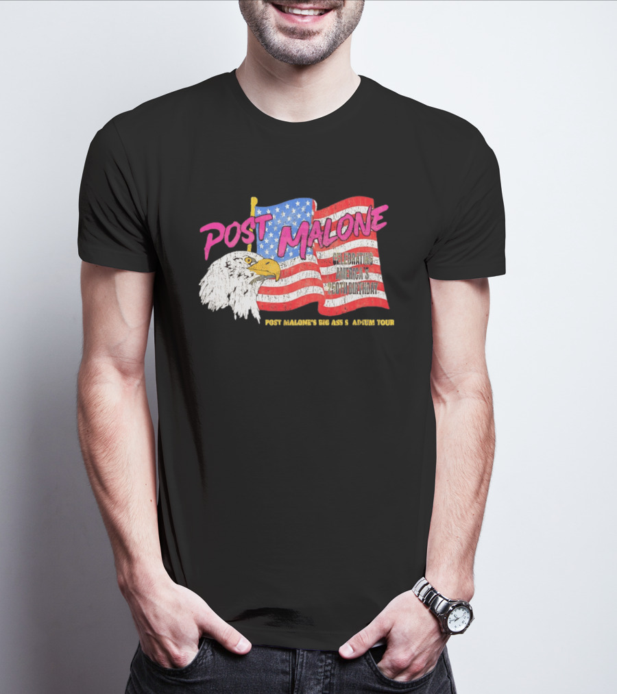 Post Malone Big Ass America Tour Celebrating 250th Birthday Eagle Flag T-Shirt