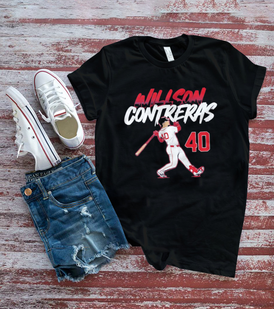 Willson Contreras 40 Boston Red Sox Slugger Swing Baseball Number T-Shirt