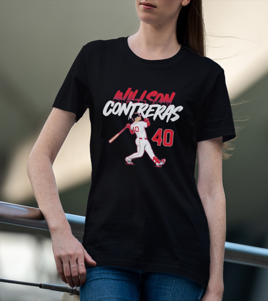 Willson Contreras 40 Boston Red Sox Slugger Swing Baseball Number T-Shirt