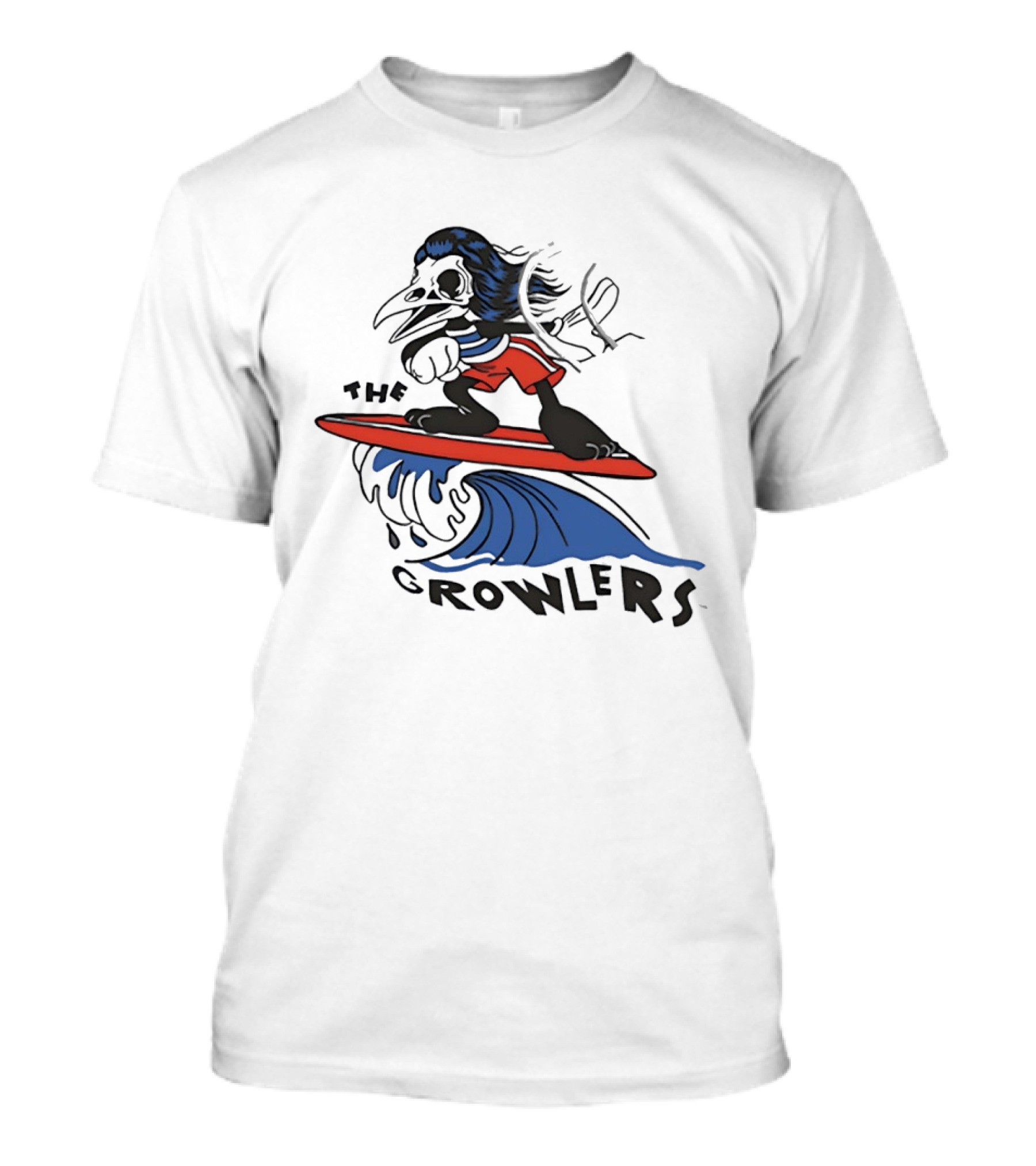 The Growlers Surfing Bird Skeleton On Wave With Red Surfboard T-Shirt