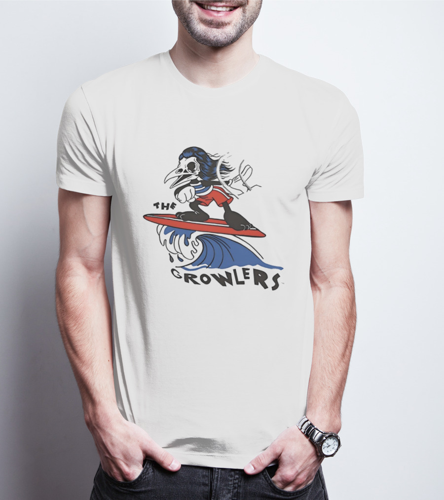 The Growlers Surfing Bird Skeleton On Wave With Red Surfboard T-Shirt