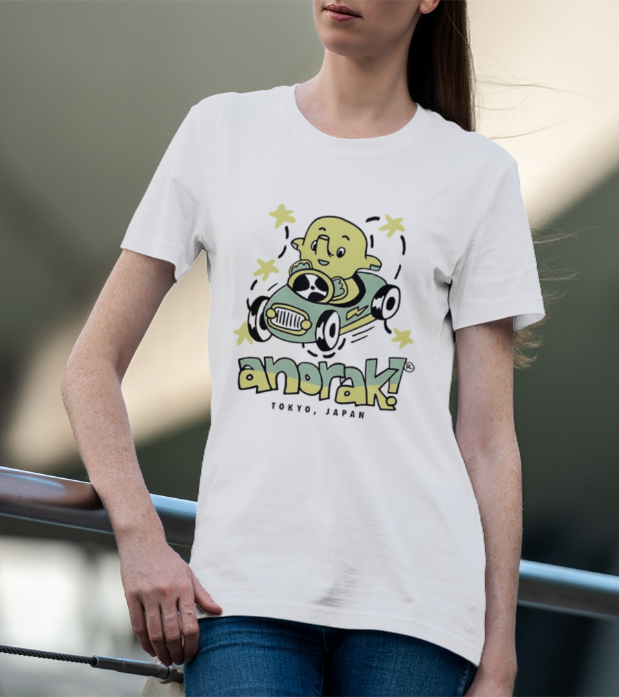 Anorak Tokyo Japan Elephant Cartoon In Car With Stars T-Shirt
