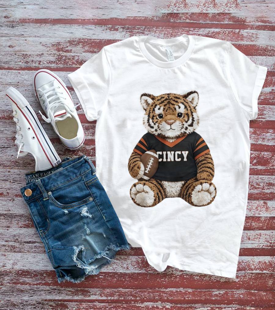 Cincy Bengals Tiger Stuffie With Football T-Shirt