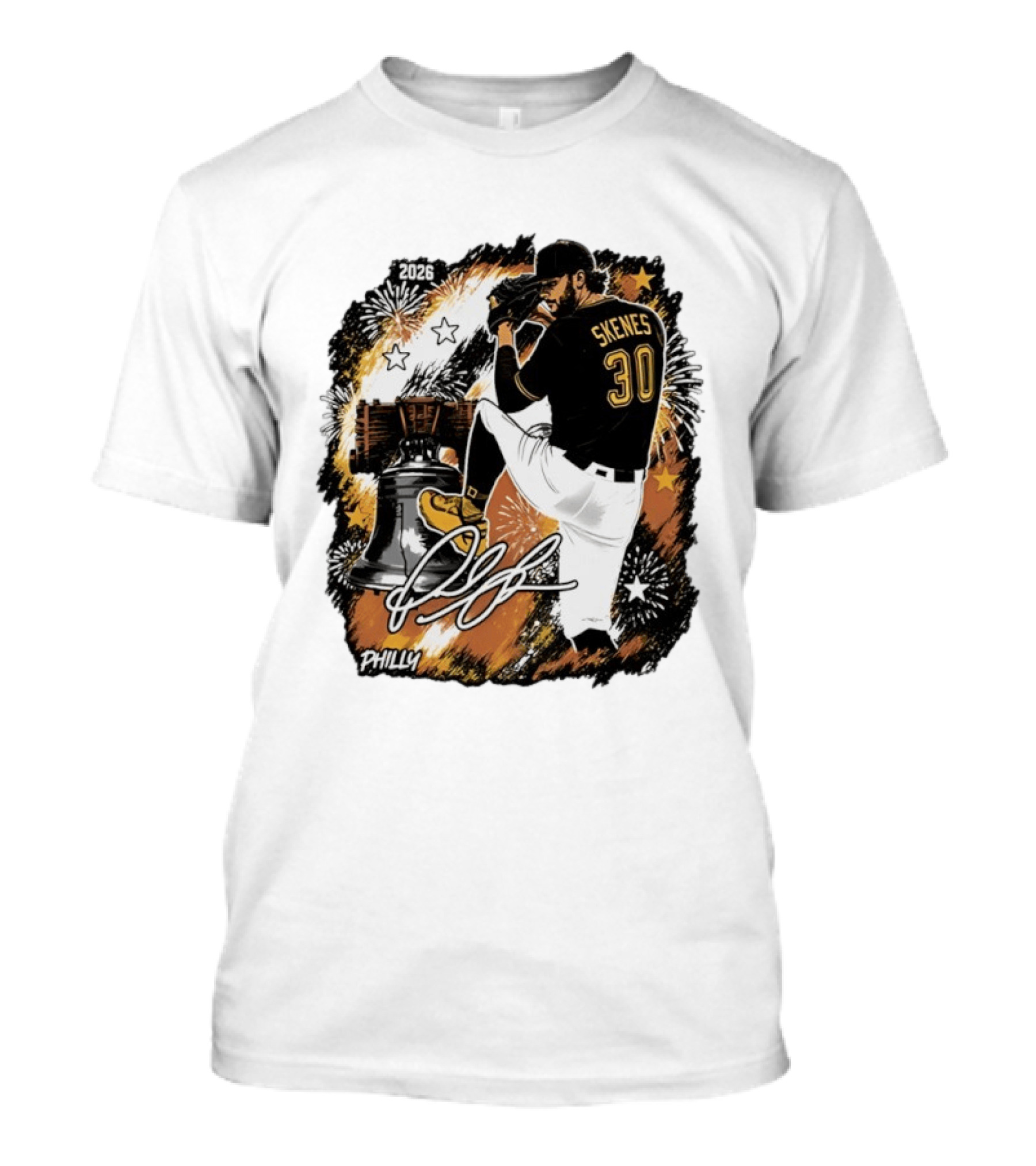 Paul Skenes 30 Pittsburgh Pirates Philly Liberty Bell 2026 Fireworks T-Shirt