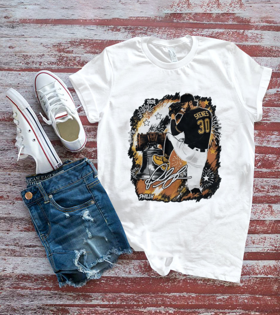 Paul Skenes 30 Pittsburgh Pirates Philly Liberty Bell 2026 Fireworks T-Shirt