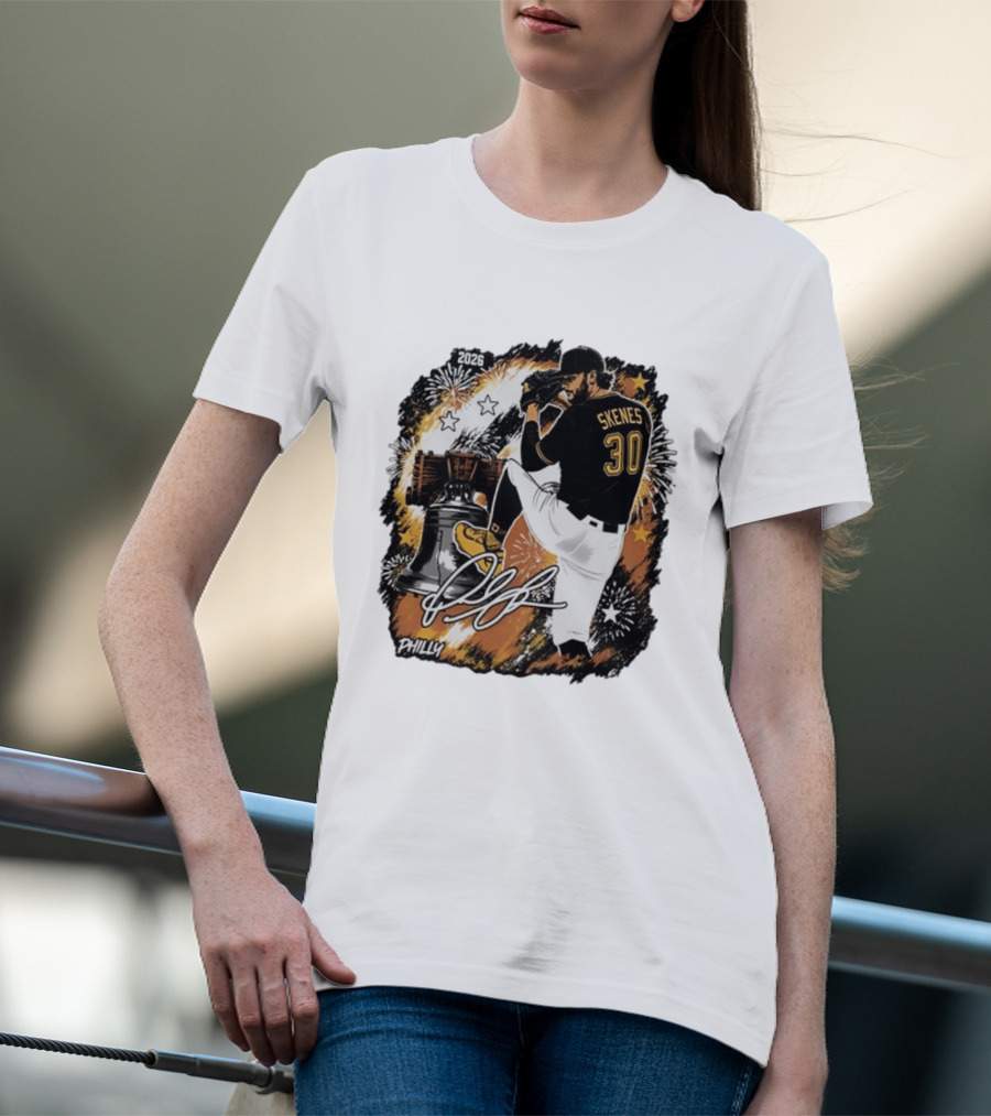 Paul Skenes 30 Pittsburgh Pirates Philly Liberty Bell 2026 Fireworks T-Shirt
