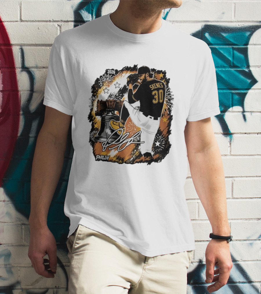 Paul Skenes 30 Pittsburgh Pirates Philly Liberty Bell 2026 Fireworks T-Shirt