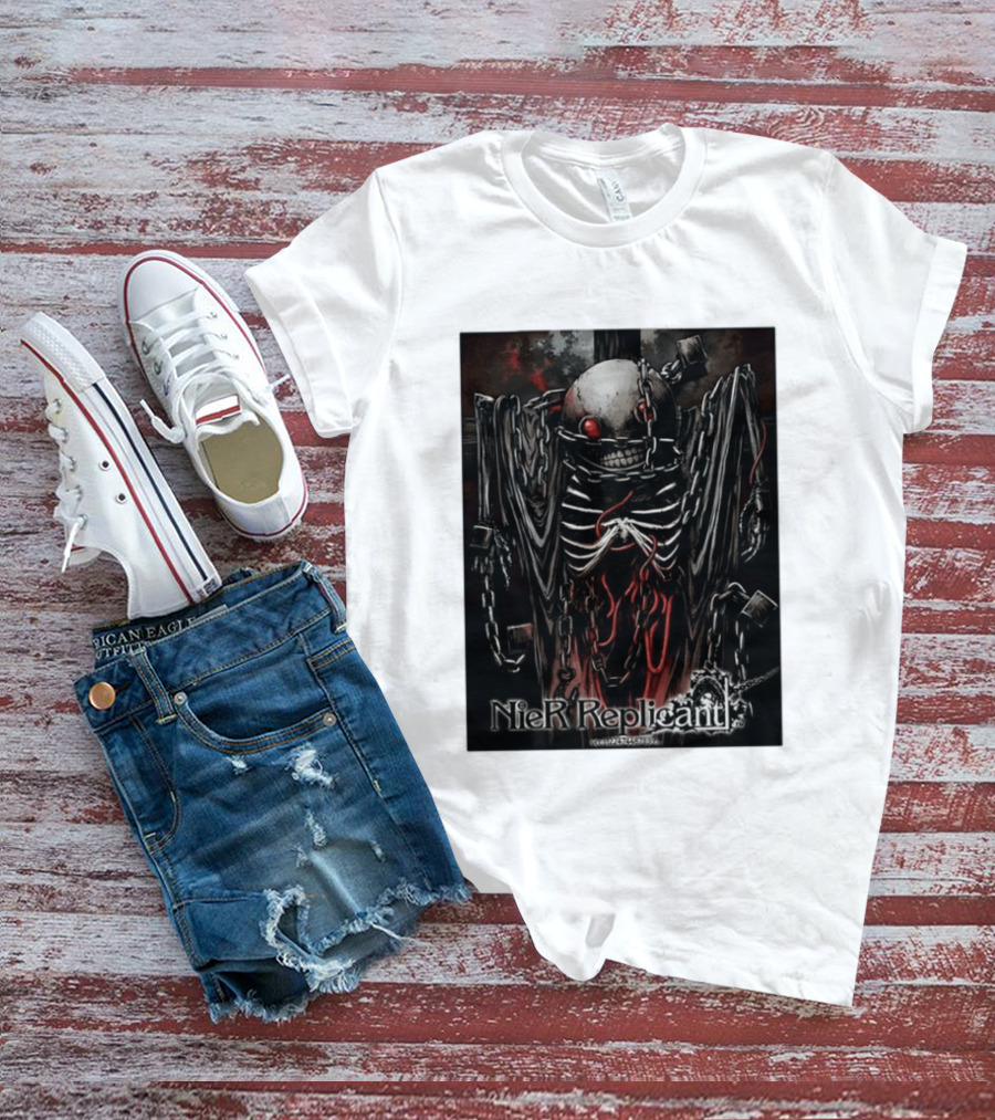 Nier Replicant Red Eye Skulls Chains Grim Aesthetic T-Shirt