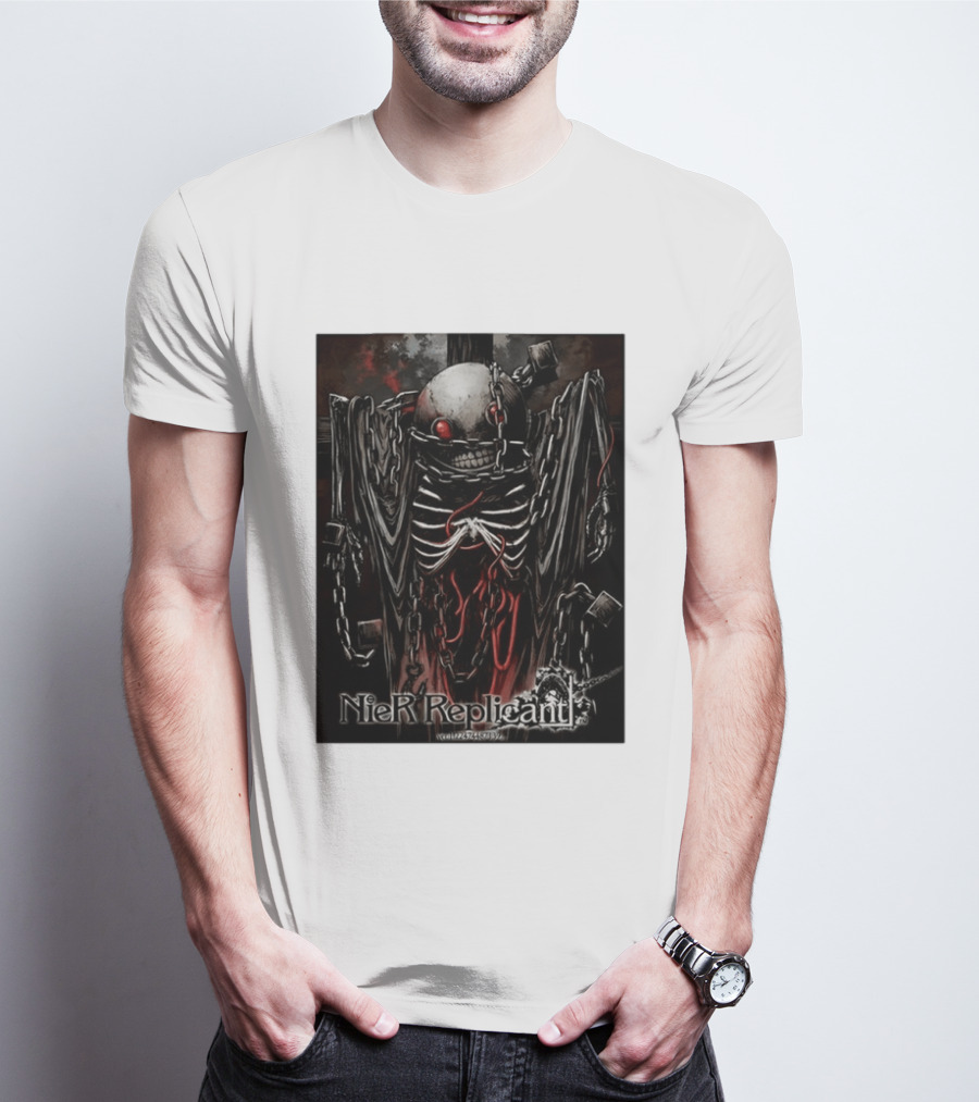 Nier Replicant Red Eye Skulls Chains Grim Aesthetic T-Shirt