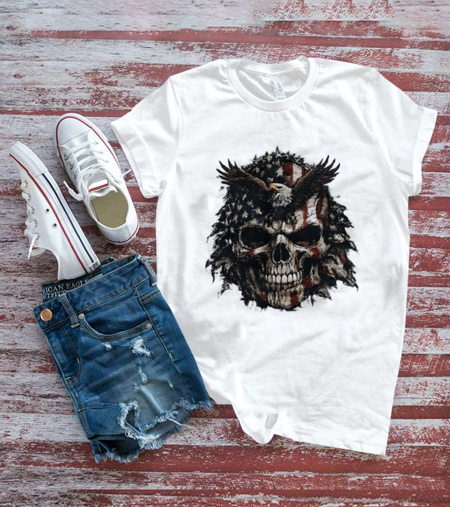 American Flag Eagle Skull USA Patriotic T-Shirt