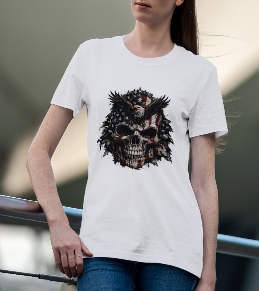 American Flag Eagle Skull USA Patriotic T-Shirt