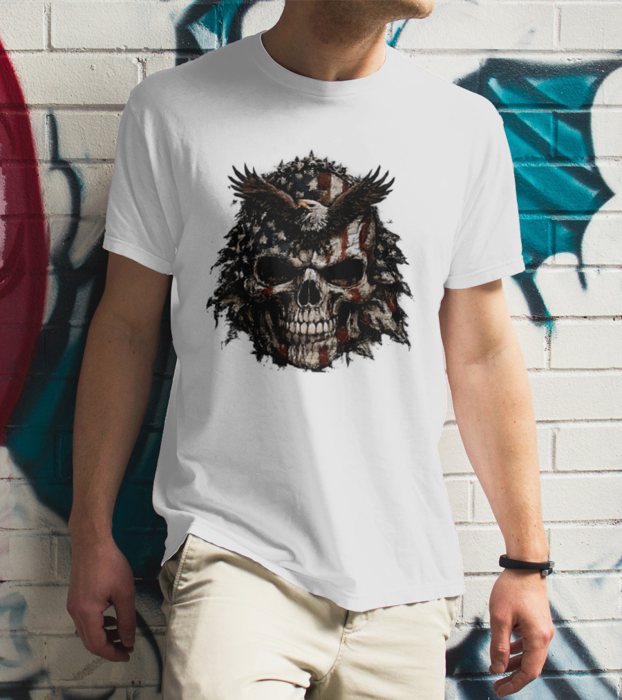 American Flag Eagle Skull USA Patriotic T-Shirt