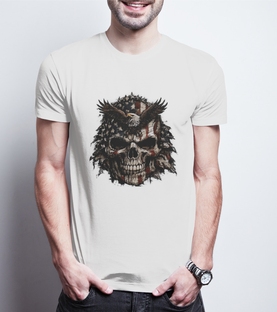 American Flag Eagle Skull USA Patriotic T-Shirt