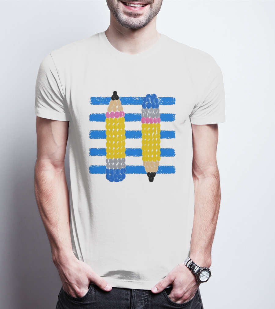 Beaded Pencils And Blue Stripes T-Shirt