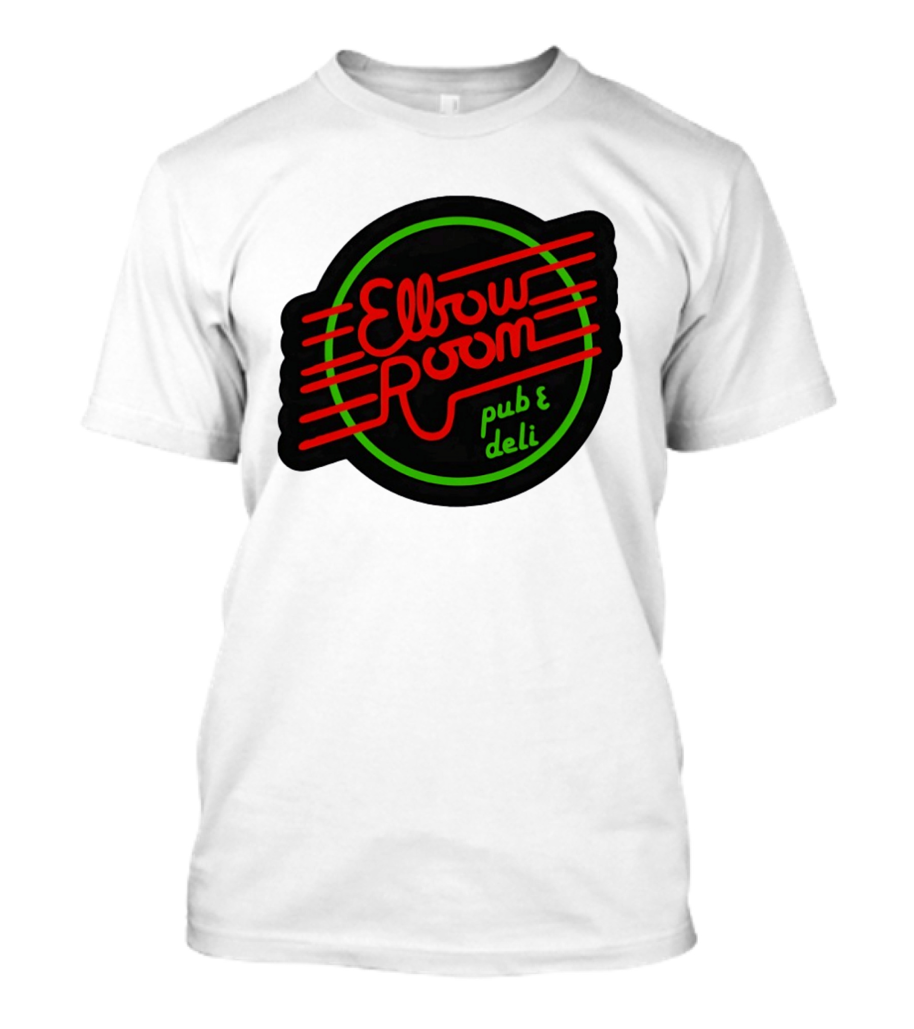 Elbow Room Pub And Deli Neon Sign Red And Green Circle T-Shirt