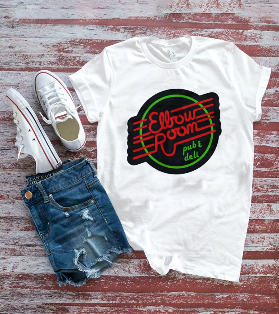 Elbow Room Pub And Deli Neon Sign Red And Green Circle T-Shirt