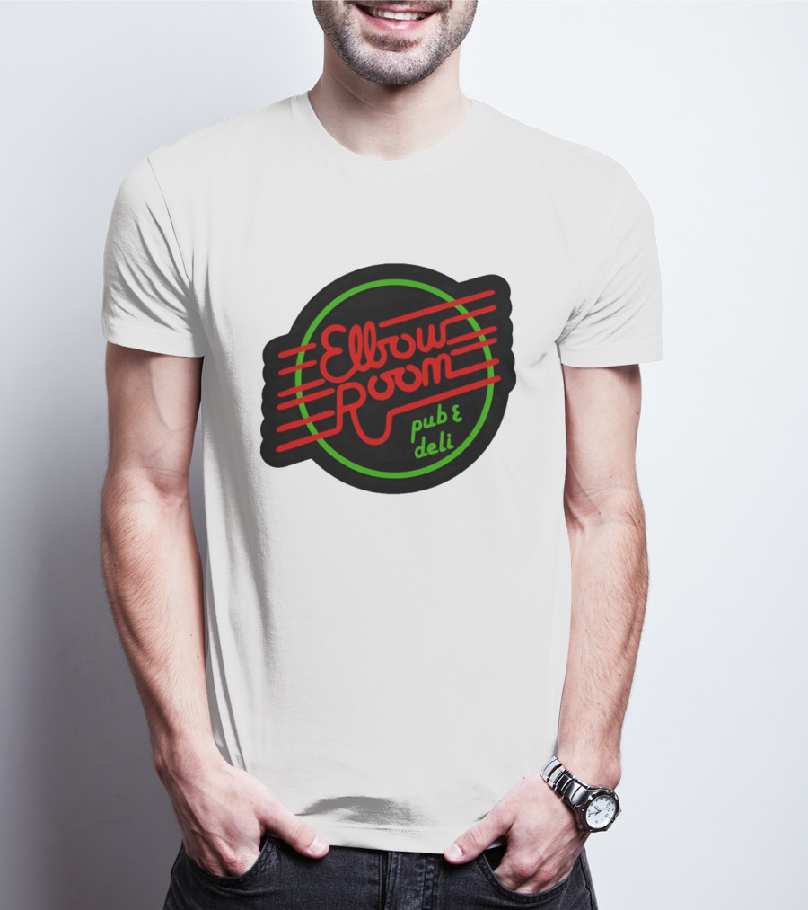 Elbow Room Pub And Deli Neon Sign Red And Green Circle T-Shirt
