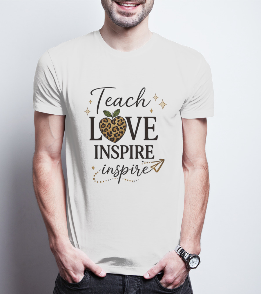 Teach Love Inspire Leopard Apple Heart Inspire T-Shirt