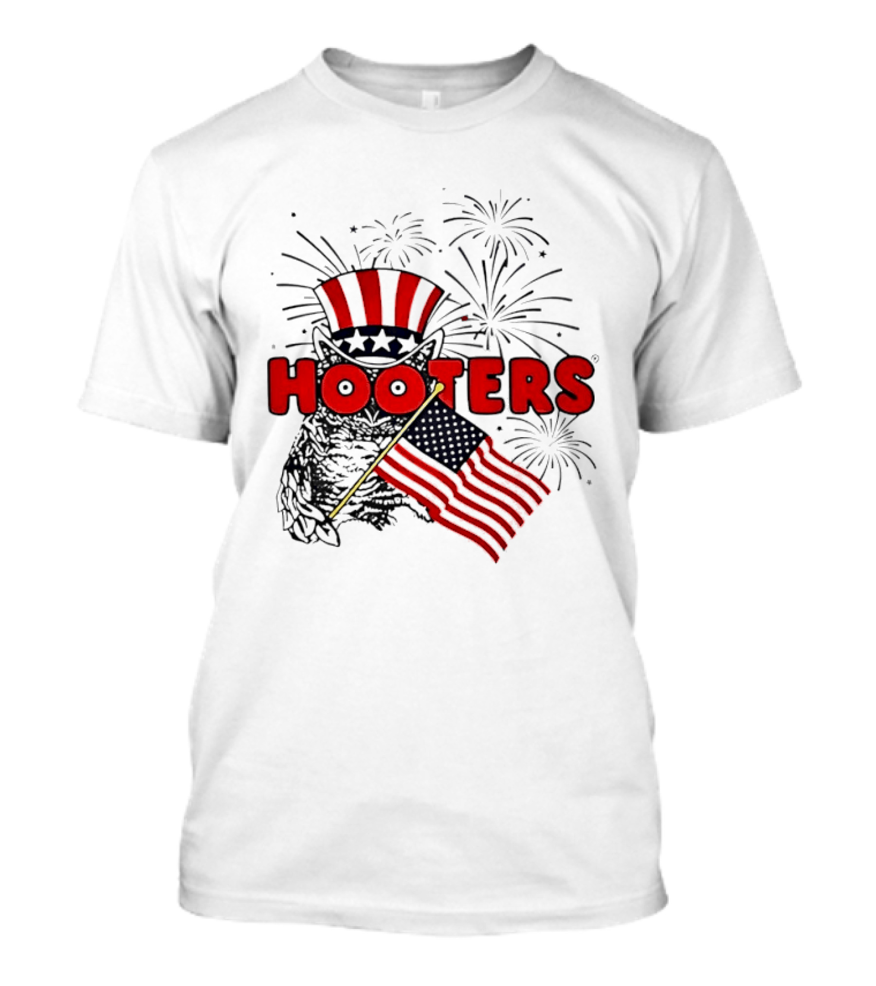 Hooters Uncle Sam Owl USA Flag Fireworks Celebration T-Shirt