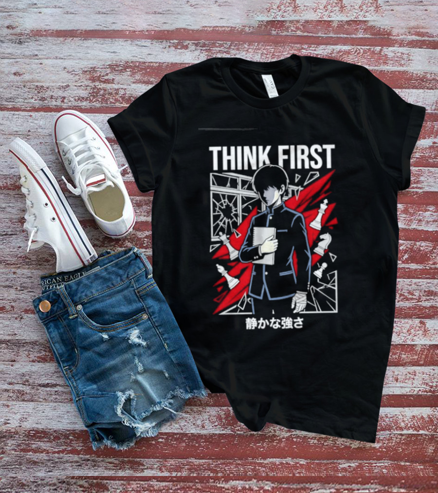 Think First Shizukana Tsuyosa Anime Chess Character With Red And White T-Shirt