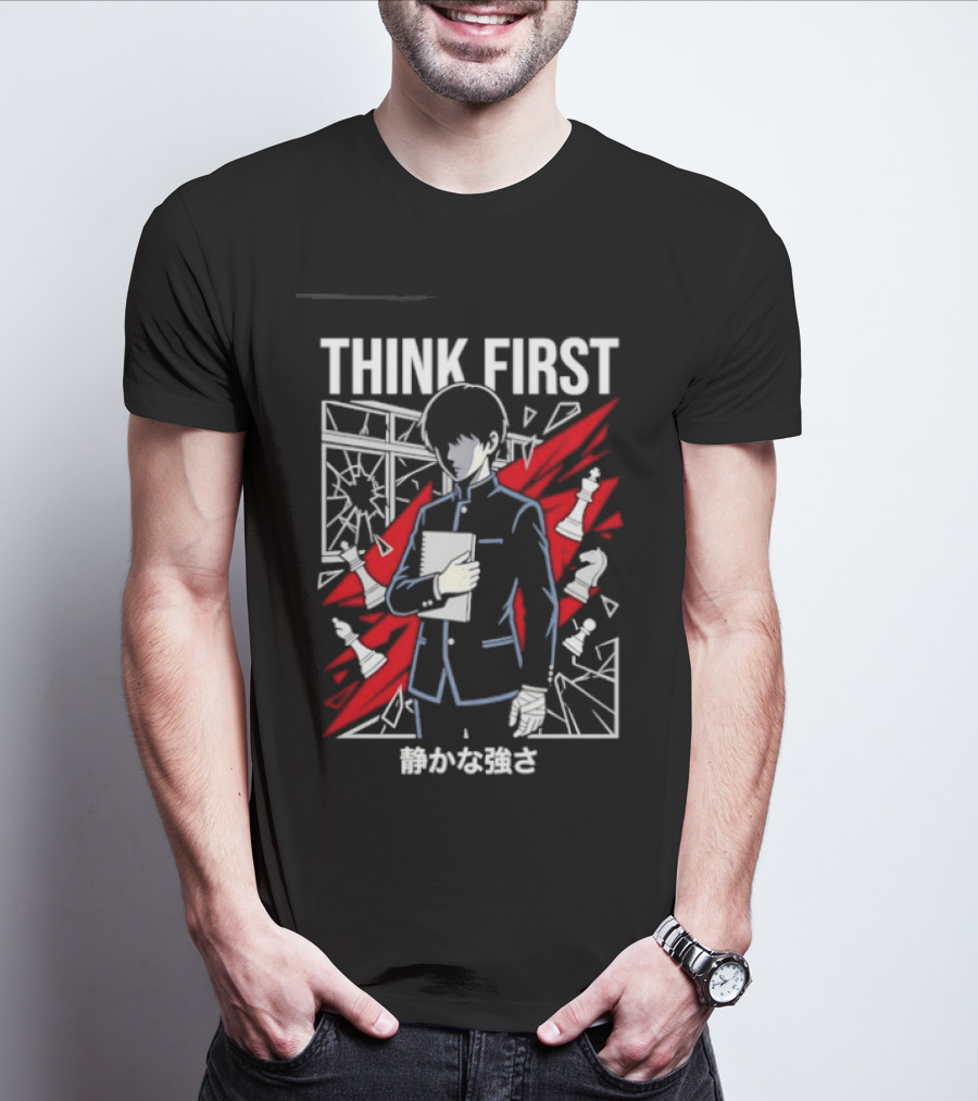 Think First Shizukana Tsuyosa Anime Chess Character With Red And White T-Shirt