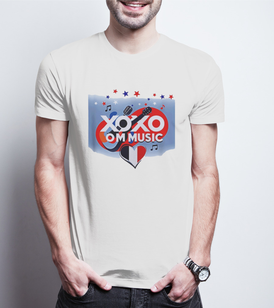 XOXO OM Music France Heart Guitar Microphone Notes Stars T-Shirt