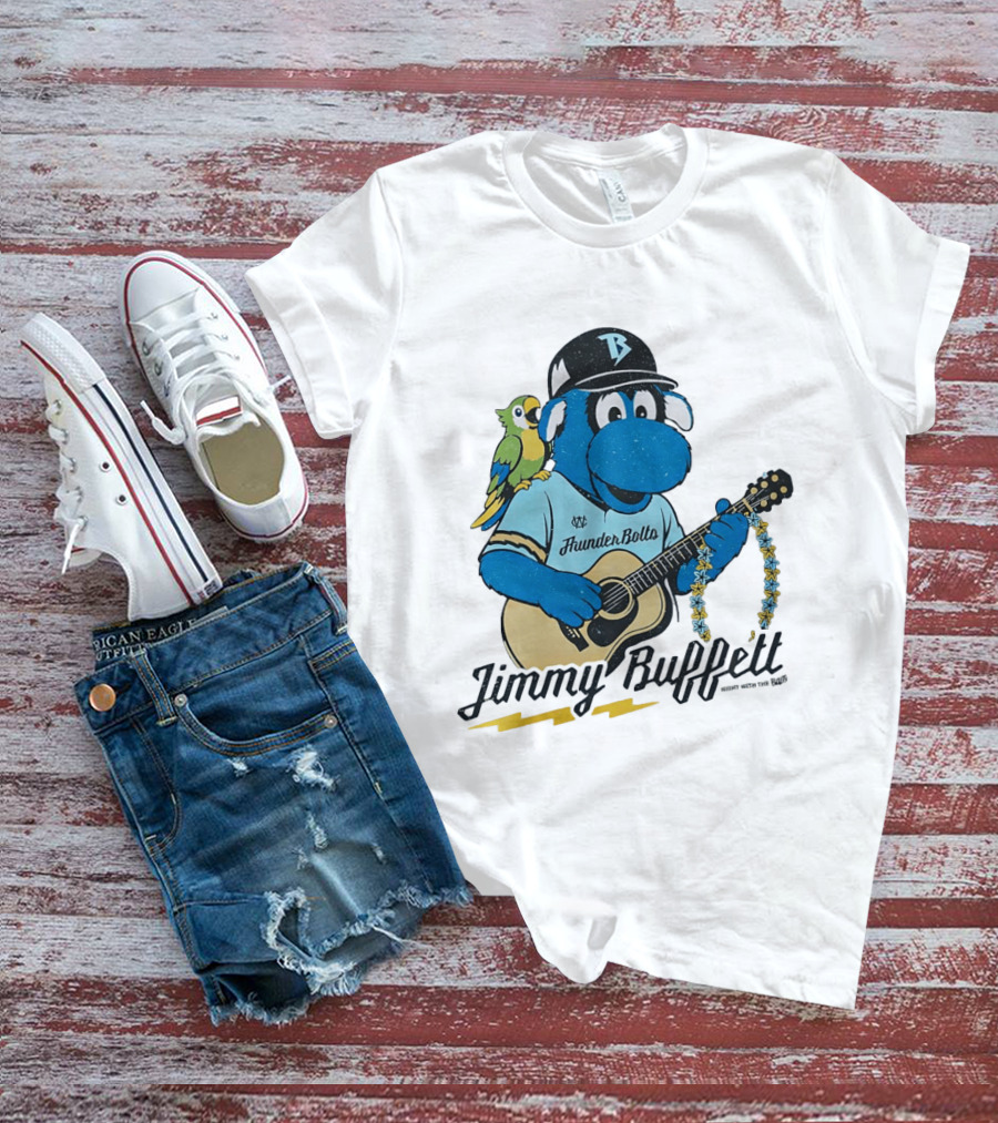 Jimmy Buffett Thunder Bolts Parrot Baseball Mascot Playing Guitar T-Shirt