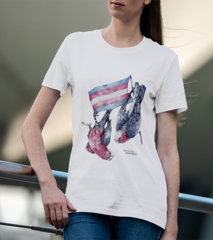 Trans Pride Flag Galah Parrots By Kayla Reay T-Shirt