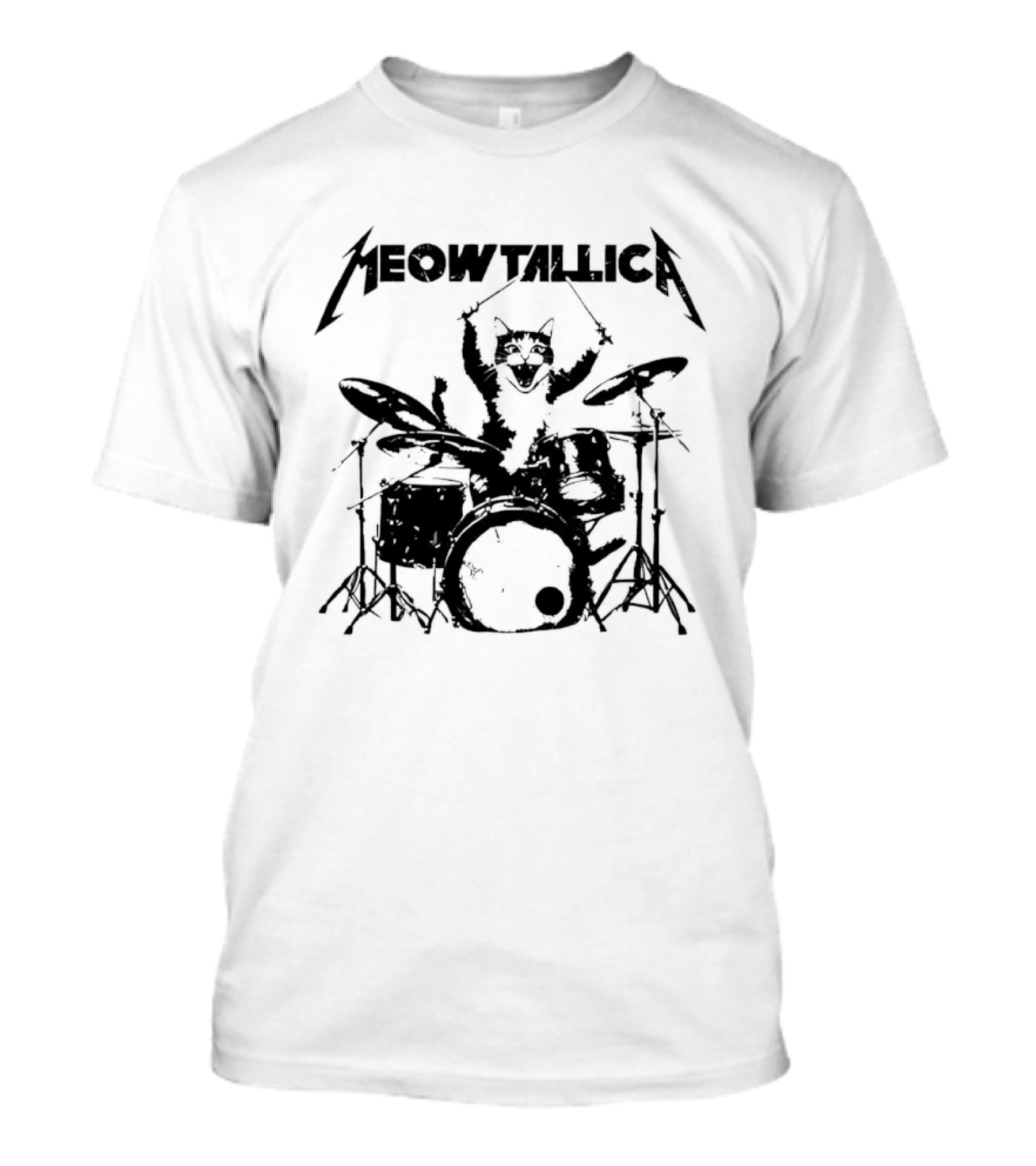 Meowtallica Cat Drummer Playing Drums Retro Metalhead T-Shirt