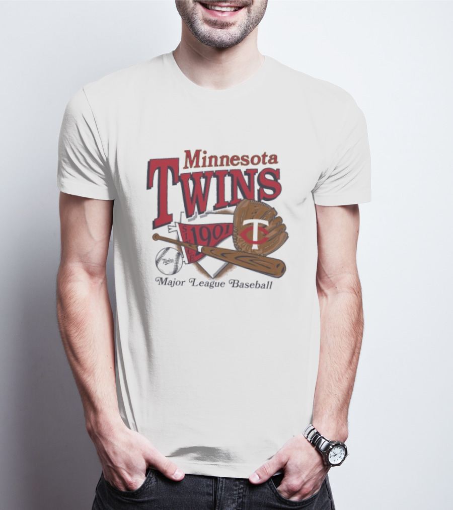 Minnesota Twins Since 1901 Major League Baseball Vintage Bat And Glove T-Shirt