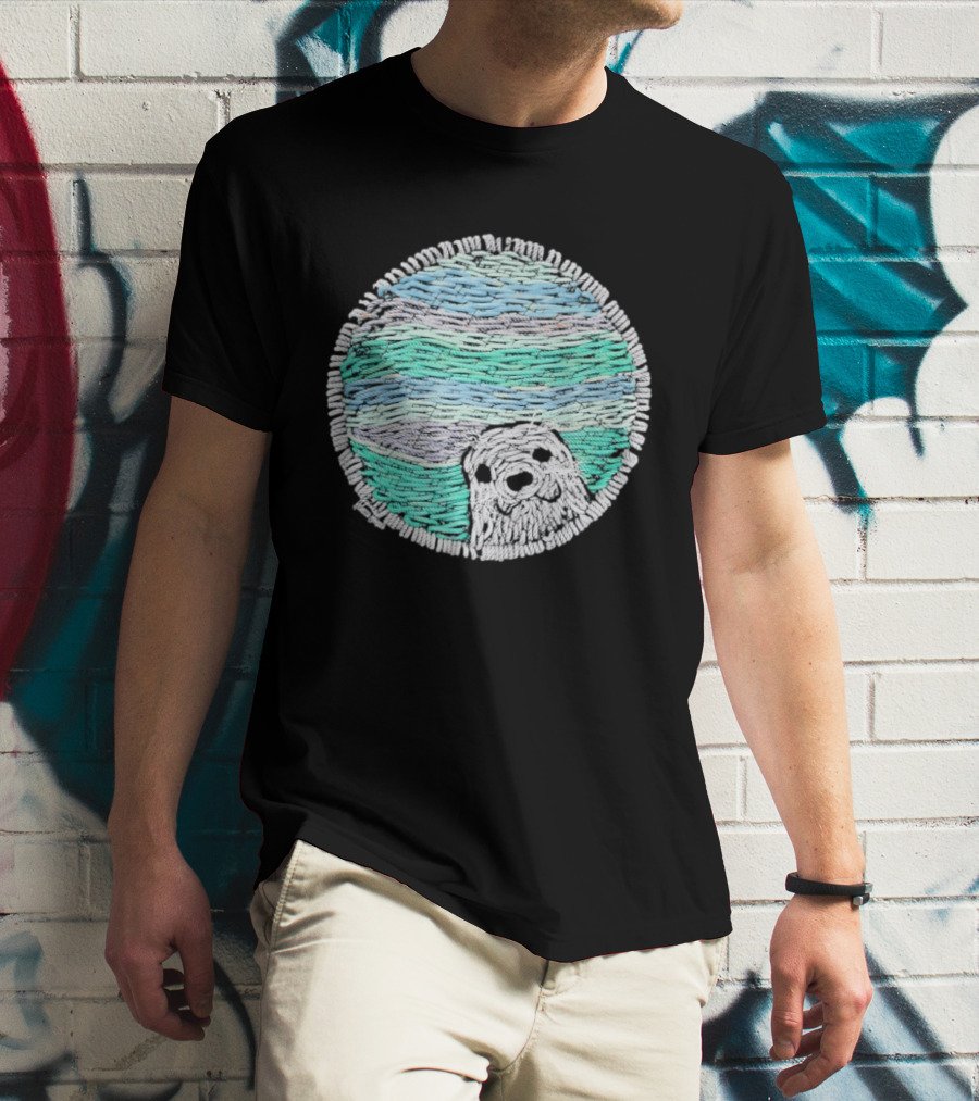 Woven Yarn Seal Ocean Colors Embroidery T-Shirt
