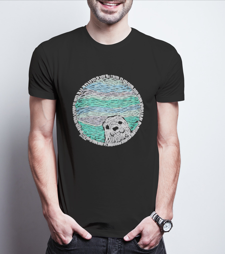 Woven Yarn Seal Ocean Colors Embroidery T-Shirt