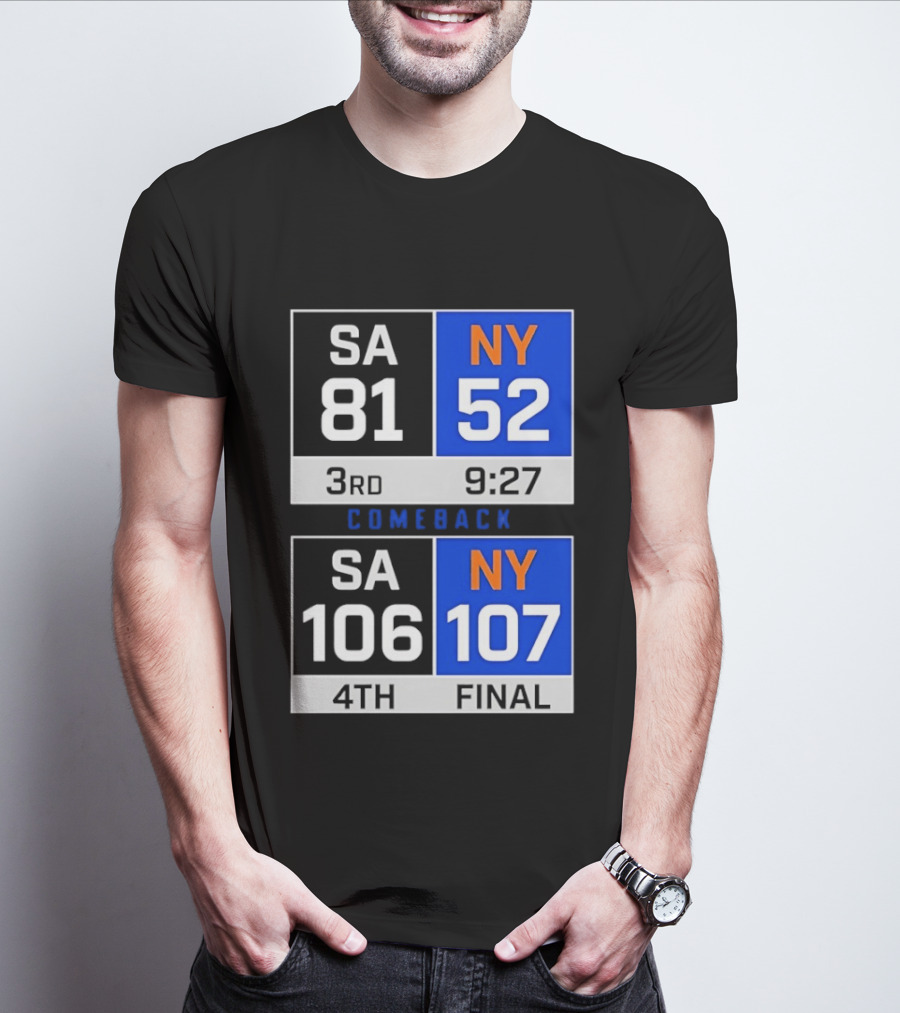 SA 81 Vs NY 107 Comeback Final Scoreboard Basketball 4th Quarter T-Shirt