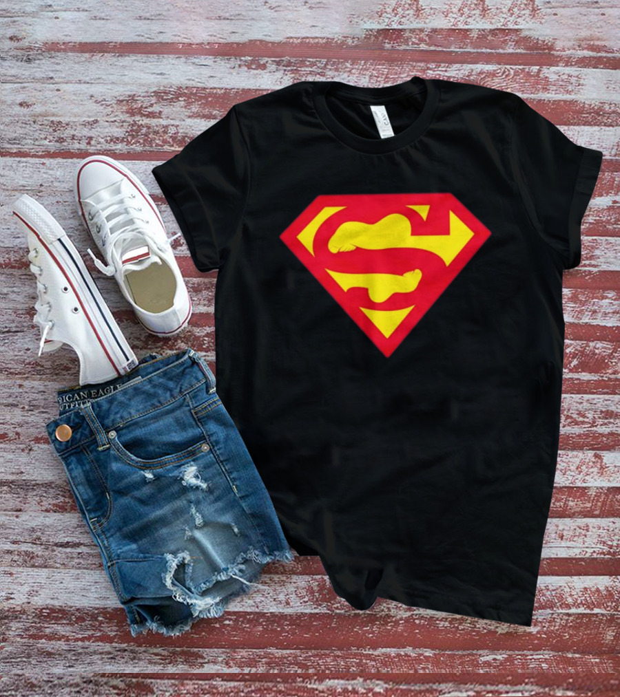 Superfeet Superman Inspired Red Yellow Emblem With Feet T-Shirt