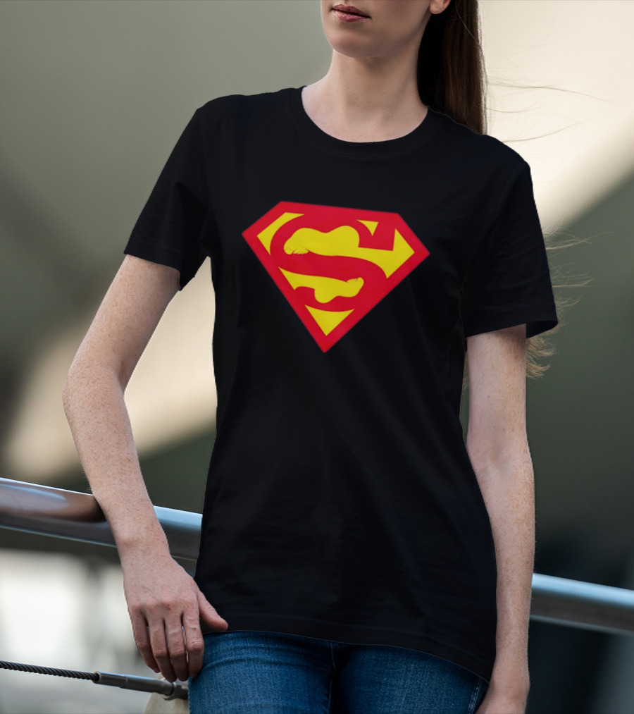 Superfeet Superman Inspired Red Yellow Emblem With Feet T-Shirt