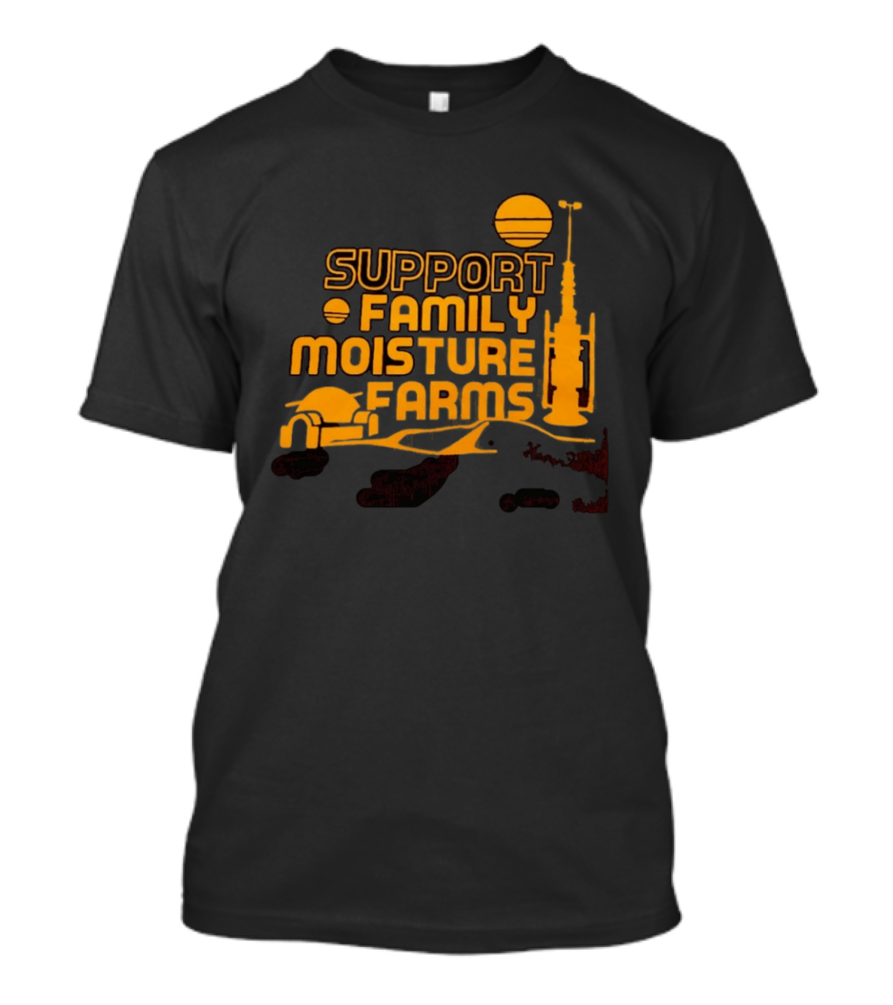 Support Family Moisture Farms Tatooine Landspeeder Sunset Scene T-Shirt